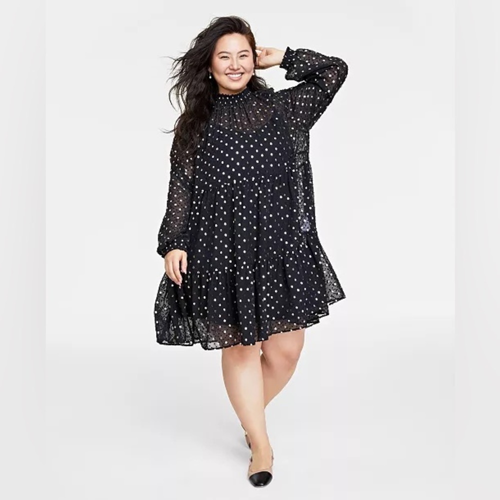 On 34th st black sheer gold dotted dress long sleeve 0x